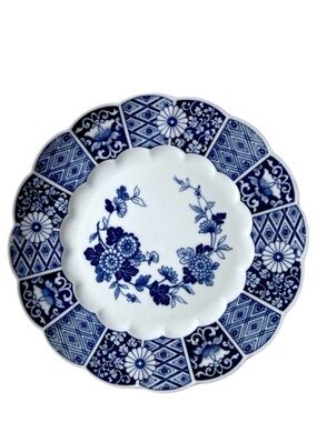 Blue Imari Lipper & Mann Dinner Plate 10.5” Scalloped Blue White Japan